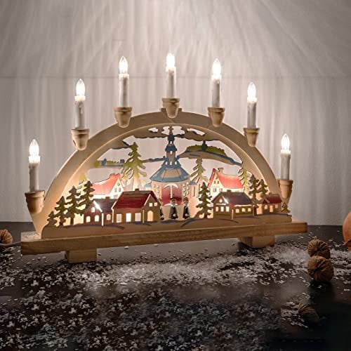 hellum Schwibbogen Weihnachten, Lichterbogen mit 10 Kerzen (+2 Ersatz) für Innen, Motiv Sternensänger aus Holz, mit Schalter und Stecker 6 cm, Lichterbogen Weihnachten Dekoration 875515