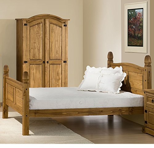 Happy Beds Corona High Foot End 5' King Size Classic Styled Antique Pine Finished Wooden Bed Frame