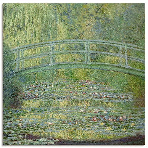 ARTLAND Wanddeko Leinwand Bilder Wandbild 100x100 cm Garten Teich Pflanzen Seerosenteich und japanische Brücke Impressionismus Claude Monet T6VJ