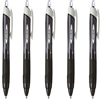 Uni-Ball Jetstream RT Druckkugelschreiber, Gummigriff, 1 mm, schwarze Tinte, 5 Stück