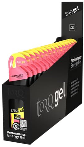 Torq Energy Gels - Rhubarb & Custard Pack of 15 - Ultimate On The Go Quick Release Energy - 30g of Carbohydrates - Running/Cycling/Sports Gels - 5 Key Electrolytes - Natural & Vegan