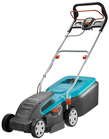 Gardena PowerMax 1400/34 electric lawn mower: Lawn areas of up to 400 m², 34 cm cutting width, 40 l capacity, cutting height 20-60 mm, folding boom, ergonomic handle (5034-28)