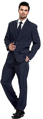Traje de Fiesta para Hombre, Color sólido, Traje de Ocio para Fiesta de Halloween con Corbata y Pantalones Azul Oscuro XL