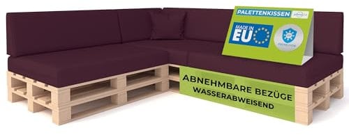 Pillows24 - Palettenkissen 8-teiliges Set | Palettenauflage für Palettensofa | Rückenkissen & Sitzkissen für Europaletten | Palettenmöbel für Indoor & Outdoor mit UV-beständig | Made in EU | Pflaume