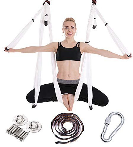 FLY FLU Aerial Yoga Hängematte, Yoga-Hängematten- / Geschirr- / Schlingen-Set Air Yoga-Schaukel-Set Anti-Schwerkraft-Decken-Yoga-Schlinge Inversions-Schaukel Für Professionelle Ausrüstung Lila,H