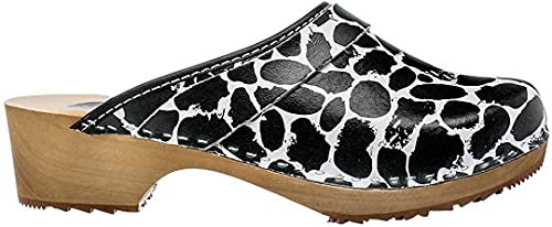 ESTRO Clogs Damen Holz Leder - Holzclogs Damen Clogs Leder Holzschuhe mit rutschfest Sohle CDL01 (CDL06 Weiß/Schwarz, 40)