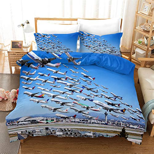 Bettwäsche Set Modern Luftfahrt Flugzeug Hubschrauber Thema Männer und Jugendliche Komfortabel Langlebig Bettbezug Verträumte Flugzeuge Haus Dekoration (Flugzeuge 02,135x200cm)