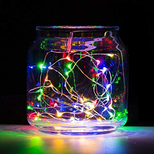 Annefly 2 Pack Battery Operated 2M 20 LED Silver Wire Fairy String Lights Firefly Lights DIY Decoration for Bedroom Jars Christmas Wedding Party Festival Indoor Outdoor Camping (Multicolour, 2m 2pack)