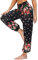 Nuofengkudu Damen Hippie Hosen mit Taschen Haremshosen Yogahosen Leichte Boho Muster High Waist Yoga Hosen Bunt Gemustert Lockere Pumphose Freizeithose Sommer Strand(Z-Schwarze Blume,Einheitsgröße)