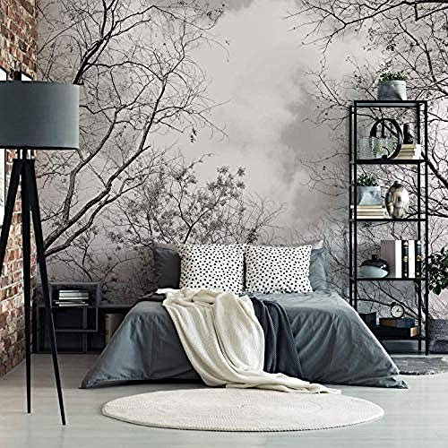 XiuTaiLtd Wald Fototapete Baumkronen im Himmel Natur Klebebilder für die WandTapete schwarz weiß Wall-Art -350x256 CM