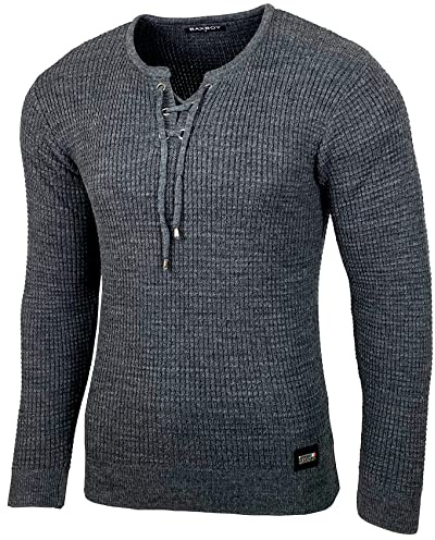 Baxboy Herren Pullover Slim Fit Rundhals Strick-Pullover Rundkragen Moderner Longsleeve in Feinstrick BB-52132