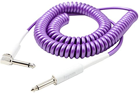 Rayzm Cable de Guitarra bobinado,Cable de Instrumento de 2 Metros en Espiral para Guitarra/Bajo, 6,35 mm Cable de Guitarra de Ángulo Recto
