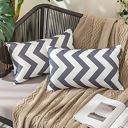 MIULEE 2er Set Outdoor Kissenbezüge Wellen Gestreift Kissenbezug wasserdichte Kissenhülle Dekokissen Sofakissen Dekorativ Couchkissen Bezug für Sofa Wohnzimmer Balkon Garten 30x50 cm Dunkelgrau