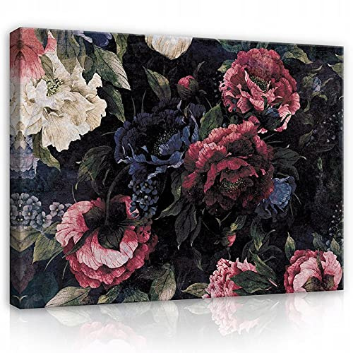 WallArena - Leinwand Bilder - Blumen Pfingstrosen Blume Natur Schwarz - 80x80 cm Leinwandbilder - Bild auf leinwand - Wandbild XXL groß Wandbilder für Wohnzimmer Schlafzimmer Wohnzimmerbilder Modern