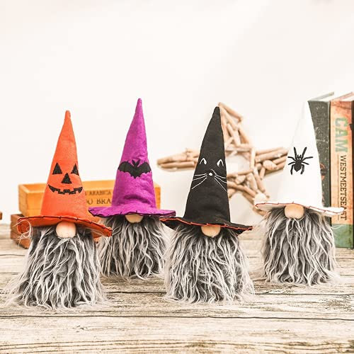 4 Stück Halloween-Zwerge Dekoration Kürbis Spinne Fledermaus schwarze Katze Hexe Zauberer Hut Plüsch gesichtslose Puppe Tomte Boo Trick Treat schwedische Nisse Tisch Party Favor Prop