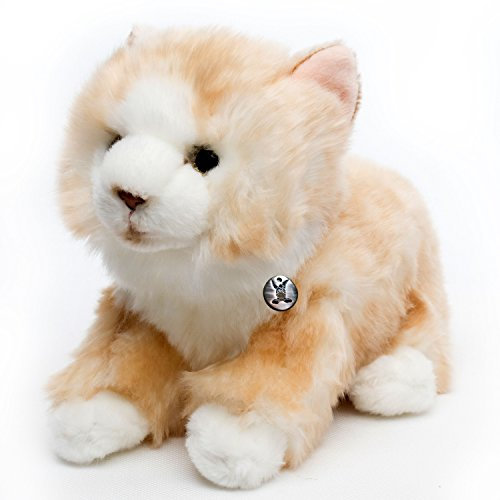 Katze Kuscheltier Maine Coon liegend Creme 30 cm Waldkatze Caramello