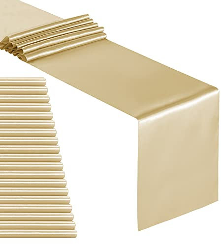 YUHX 20 Stück Satin Tischläufer 30,5 x 274,4 cm lang, Champagner Tischläufer für Hochzeit, Geburtstagsfeiern, Banketts Dekorationen (Champagner, 20 Stück)
