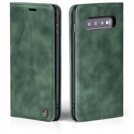 LBH Handyhülle für Samsung Galaxy S10 in Grün mit Karten- und Geldfach Smartphone Hülle mit Standfunktion Flip Case Schutzhülle Magnetverschluss Vintage