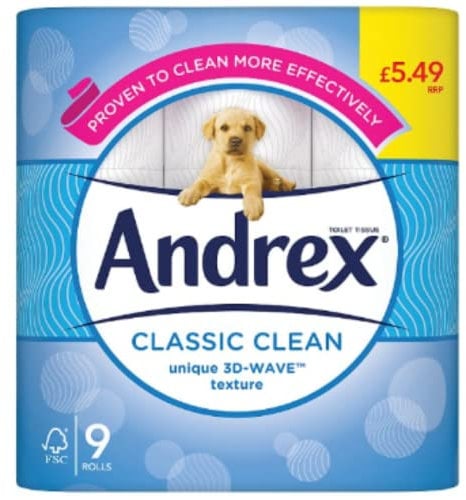 London Grocery Andrex Classic Clean Toilet Tissue, 9 Toilet Rolls x Case of 4