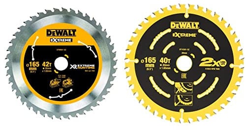 Dewalt DT99561-QZ DT99561-QZ-Hojas para Sierra Circular portátil XR Extreme RUNTIME 165mm x 20mm 42D, Black/Yellow, 165/20mm 42WZ/FZ & Corded Extreme Framing Blade 165mm range, DT10301-QZ 40