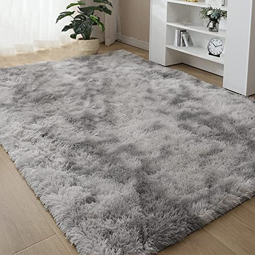 Teppich Wohnzimmer,Moderner Hochflor Flauschiger Super Soft Flächenteppich, Anti-Rutsch Unterseite Shaggy Area Rug Bettvorleger, Wohnzimmer Küche Esszimmer Schlafzimmer Carpet (Grau, 60*120CM)