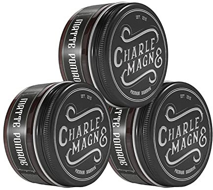 Charlemagne Matte Haarpomade für Herren - 3x 100 ml, Mittlerer Halt, Lederduft - Wasserbasierte Haar Pomade Herren - Haarstyling Matte Pomade für Männer - Entwickelt von Friseuren - Made in Germany