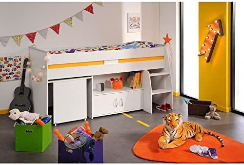 Homeline Parisot Hochbett mit Schreibtisch Set Möbel Kinderzimmer Weiß Megeve Holz Reverse