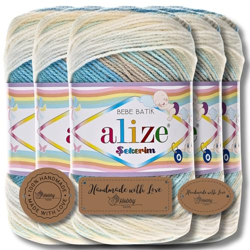 Hobby YARN Alize Sekerim Bebe Batik 5x 100g Türkische Premium Wolle aus Acryl Babywolle Strickwolle mit Farbverlauf Pastell Farbe Yarns für Babys Amigurumi (4398)