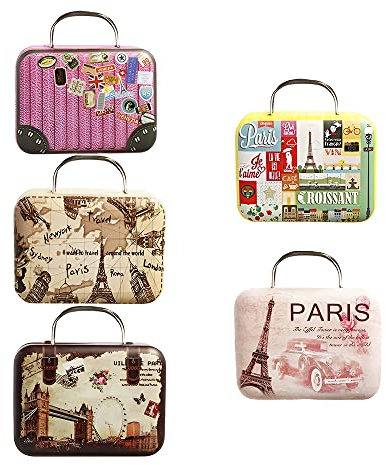 Opexicos 4Pcs Europe Style Vintage Suitcase Shape Metal Candy Storage Box Wedding Favor Tin Box Cable Organizer Container tin boxes gift storage boxes