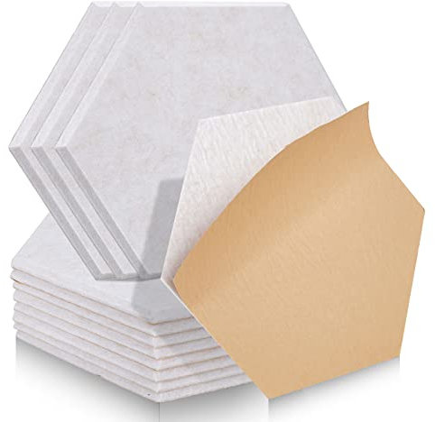 Hexagon Akustikplatten selbstklebend 12 Stück I Schallabsorber Schallschutz mit hoher Dichte für Wand Decken Holz & Tür - Akustikpanel Schallschutzplatten Akustikplatte, 30x26x0.9cm，Helles Kamel
