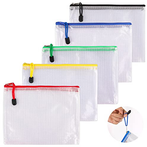 5 Stück Dokumententasche, A5 Dokumententasche mit Reißverschluss, Wasserdichte Dokumententasche Durchsichtig, Mesh Bag, für Dokumente, Kosmetik etc. Lagerung(Mehrfarbig)