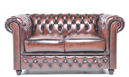 Chesterfield Sofa Brighton - The Brand | 2 Sitzer | 100% Leder, handgefertigt, Original Breite 150 cm (Antik Braun)