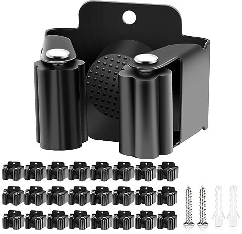 Verdenu 25 Pack Broom Holder Wall Mount, Mop and Broom Holder Wall Mount, Stainless Steel Command Mop Holder with Screws, Garden Tool Storage Organizer for Kitchen, Home, Bathroom, Garage, Black