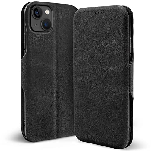 CoolGadget Klapphülle für iPhone 14 mit Kartenfach Schwarz | Business Flip Case mit Standfunktion, Magnetverschluss, strukturierte Oberfläche, schlank und leicht