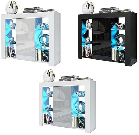 Hampton & Stewart LED Sideboard 1 Door Storage Cabinet Cupboard Display Stand High Gloss Unit (Grey)