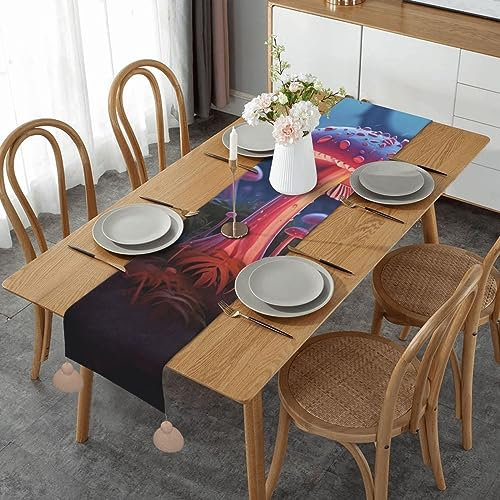 Tischläufer mit Quasten, 35,6 x 152,4 cm, Zauberpilz, rustikaler Bauernhaus-Tischläufer, Leinen, Tischdekoration, Küche, Esstisch, Dekoration für Party, Kommode, Dekor