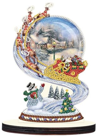 Holz Diamond Painting Weihnachten Tischdeko, Kristall DIY Diamant Malerei Ornament Engel Weihnachtsmann Weihnachtsdeko, Diamant Painting Weihnachten Deko Kinder Erwachsene Geschenke (Kristallkugel A)