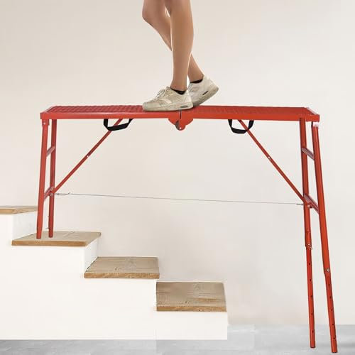 LEADALLWAY Piattaforma per ponteggi 70 (L) x15 (W) x33 (H) 349,3 kg Capacità piattaforma di lavoro portatile regolabile ponteggi scala, rosso