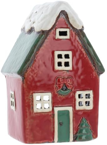 Shudehill Giftware Village Pottery Ceramic Xmas House Tealight Holder - Red