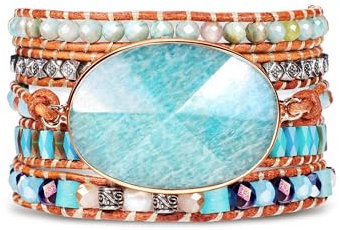 Dochais Boho Naturstein Armband Set - Bohemian Schmuck für Frauen Mit Türkis Kristall Perlen, Edelstein - Damen Armbänder (Stil 4)