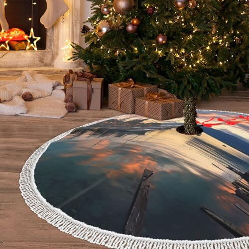 Weihnachtsbaum-Rock für den Abend in Vancouver, 91,4 cm, mit Quaste, rustikaler Baumrock für Urlaub, Party, Heimdekoration, Baummatte Abdeckung