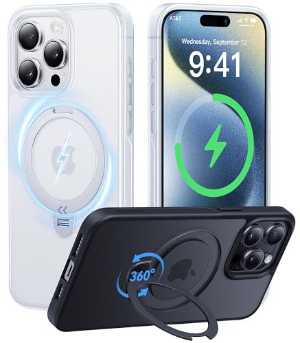 CASEKOO 360° MagicStand (Pro-Version) für iPhone 15 Pro Hülle für MagSafe [Unsichtbarer Ständer] [Militärschutz] Stoßfest Kratzfest Schutzhülle Griffig Case Dünn Handyhülle - Weiß
