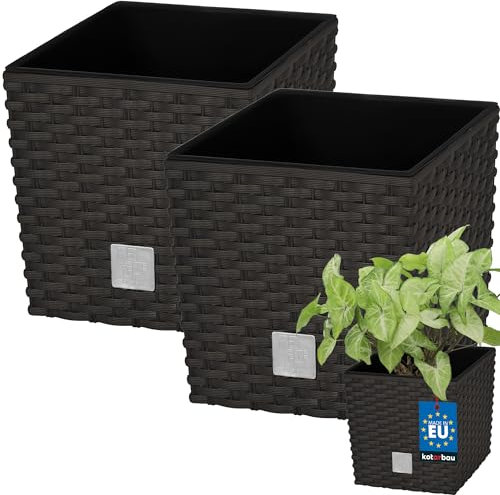 KOTARBAU® 2er Set Blumentöpfe 4 L Höhe: 17 cm Umbra Pflanzentopf aus Kunststoff Übertopf mit Innentopf Blumentopf Set wie Rattan Pflanzentopf Innen Außen