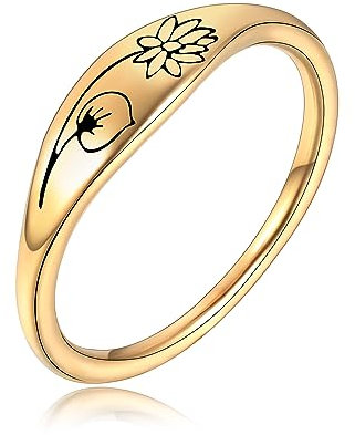 Joliernelle Gold Geburtsblume Juli Ring Personalisiertes Geschenk für Damen Siegelring Größe 59
