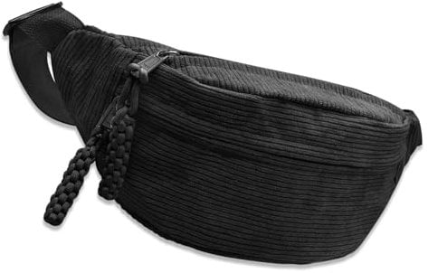 Sac banane en velours côtelé pour femme - Avec bandoulière réglable - Tendance - Pour les loisirs et le sport - Vert, Noir , Taille unique