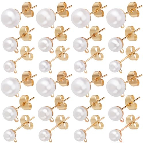 SOFPLATE 1 Box 120 Stück Hypoallergene Perlenohrstecker Perlenohrstecker Mit Schlaufe Schmetterlingsverschluss Und Kunstperlen Goldene Ohrstecker Für Die Schmuckherstellung DIY Bastelbedarf Damen