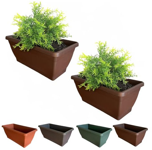 BROWN&GREEN Jardinera Exterior Grande con Plato 60x19x18 - Rectangular Bronce de Plástico - Floreiras