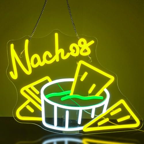 Looklight Nachos Letrero de Neón Letreros LED Amarillos Copos de Maíz Luz de Neón Queso Nachos Letreros de Neón Comida Luces de Neón para Nacho Bar Restaurante Mexicano Cocina Fiesta