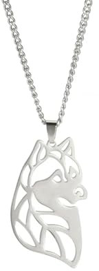 Halskette Ketten Schmuck Herren Frauen Anhänger Necklace Hohle Hundehalsketten Niedliche Husky Tier Anhänger Halskette Für Frauen Party Stahlfarbe