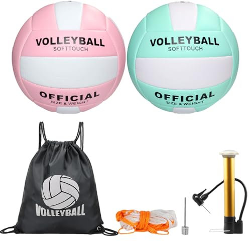 Aikelai Volleyball PU Weich Beachvolleyball Kinder,Soft Touch Volleyball Offizieller Größe 5,Beach Volley Ball Zubehör Set für Outdoor Indoor (B)